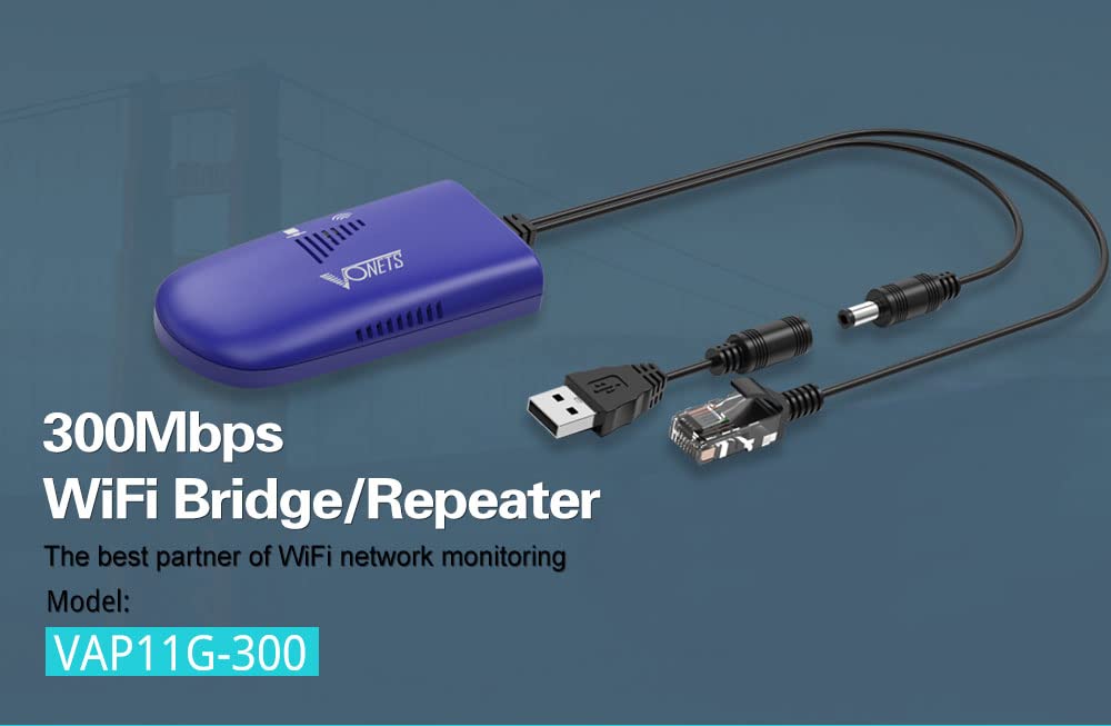 Vonets Wifi To Wired Wifi Bridge Ethernet/Signal Repeater Mini Industrial 2.4Ghz 300Mbps 1 Rj45 Male Usb/Dc Powered For Monitori